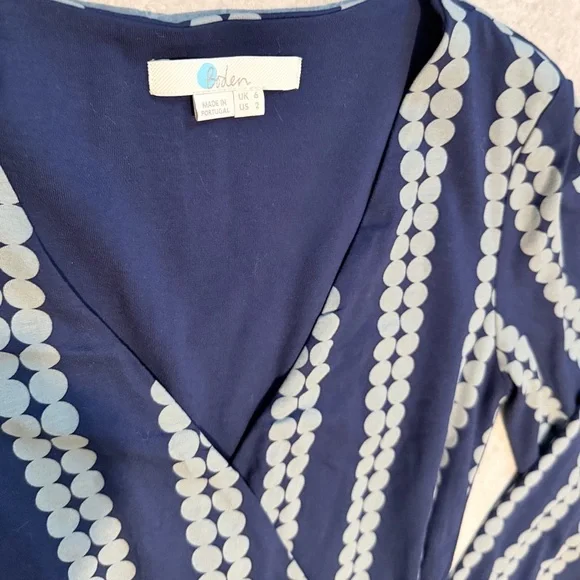 Boden Navy Blue Polka Dot Stripe Wrap Dress | US 2 / UK 6 | Like New - Picture 5 of 9
